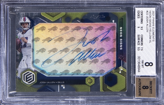 2021 Panini Elements "Neon Signs" Yellow #JAL Josh Allen Signed Card (#1/1) - BGS NM-MT 8/BGS 8